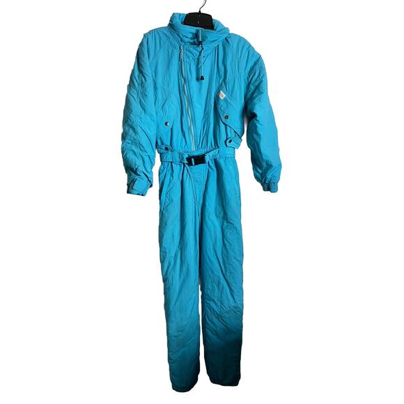 VINTAGE ETIREL Bright Turquoise One Piece Snow Ski Suit Women’s Size 36 / 6-8 - Picture 2 of 12